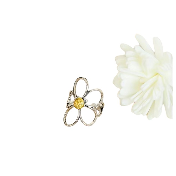 Boho Silver and Gold Daisy Flower Cuff Ring - Picture 4 of 10